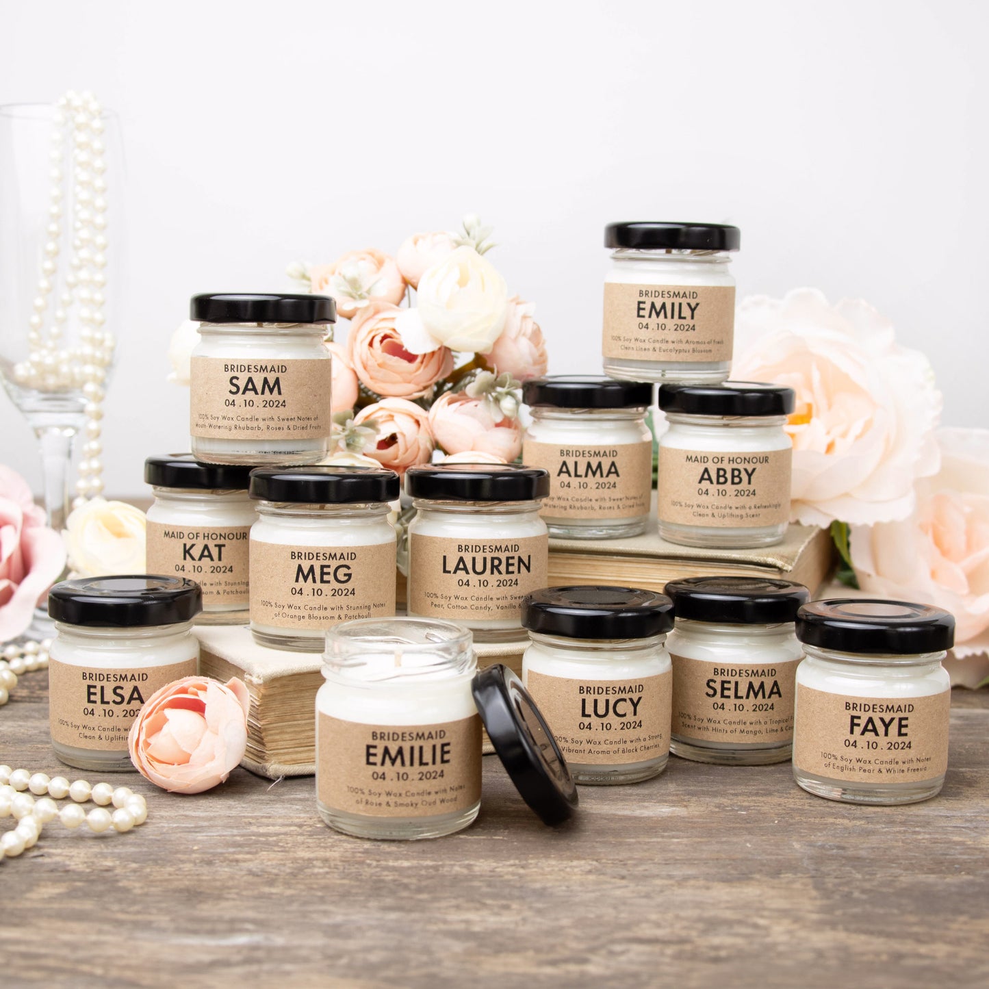 Personalised wedding favour mini candle, image 7
