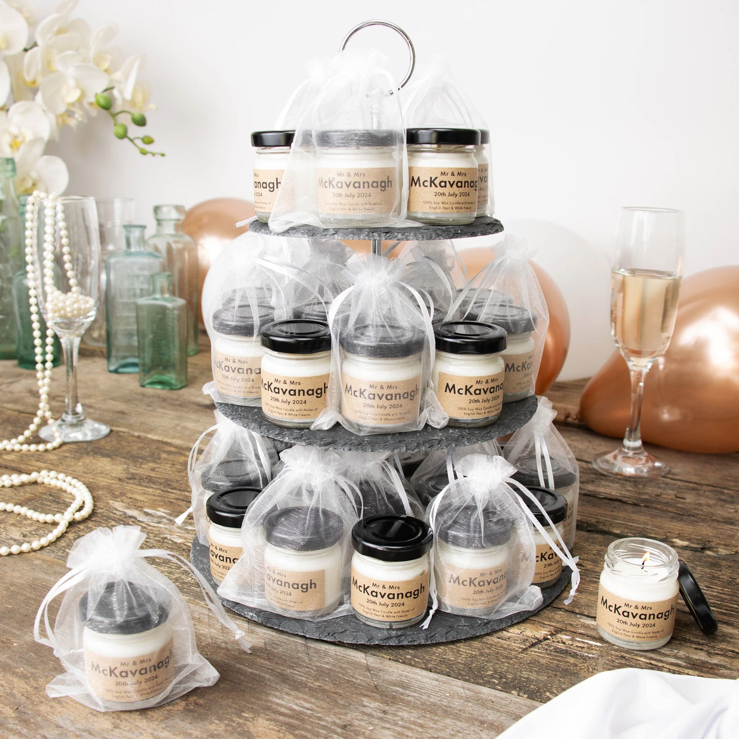 Personalised wedding favour mini candle, image 5