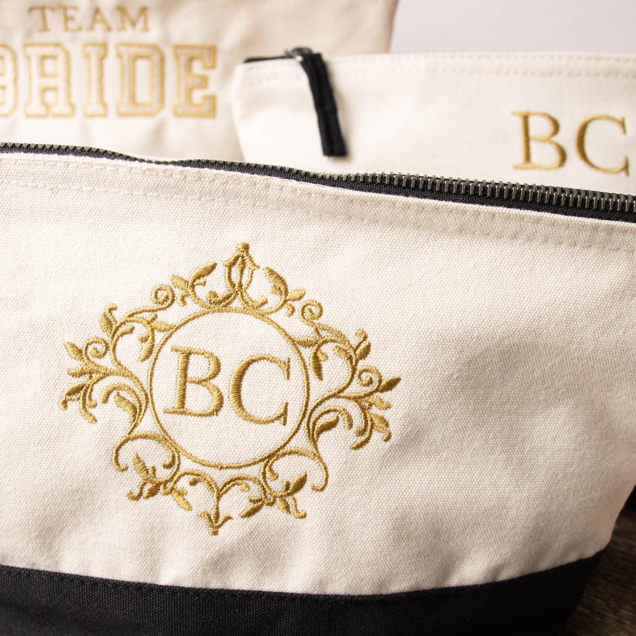 Crest Monogram Embroidered Makeup Bag