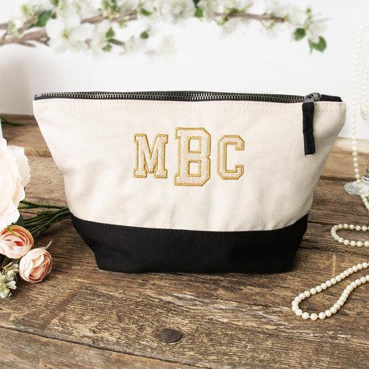 Varsity Monogram Embroidered Makeup Bag