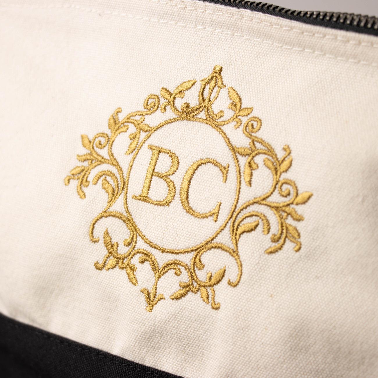 Crest Monogram Embroidered Makeup Bag