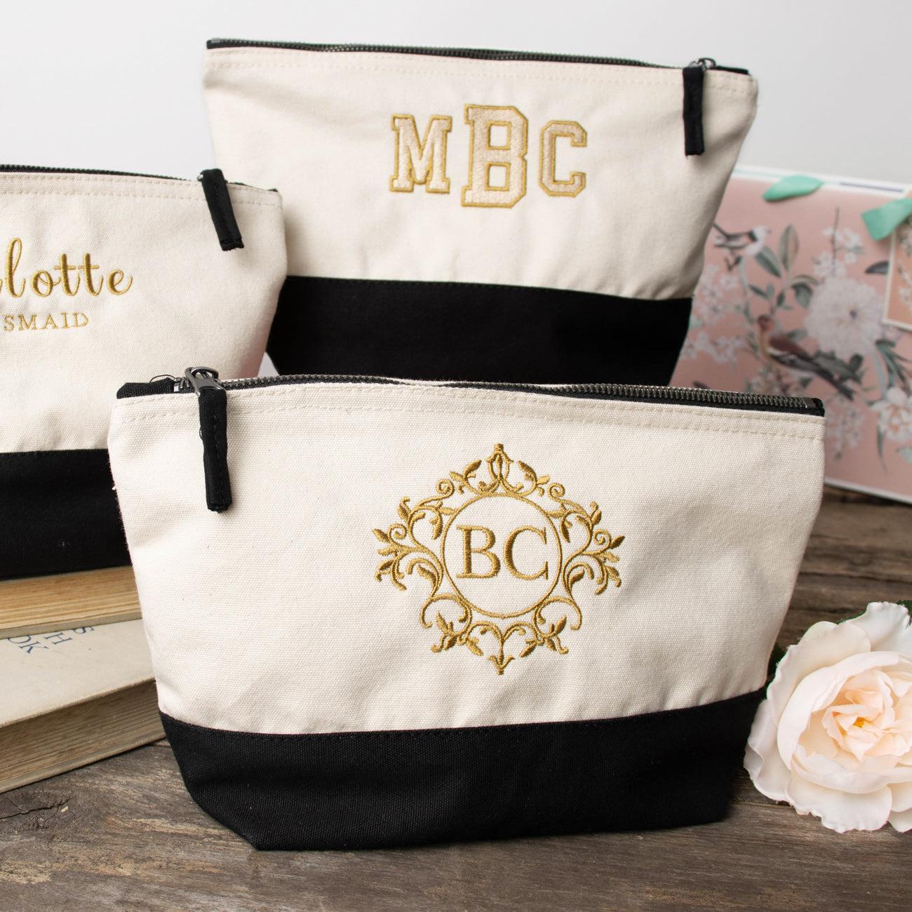 Crest Monogram Embroidered Makeup Bag