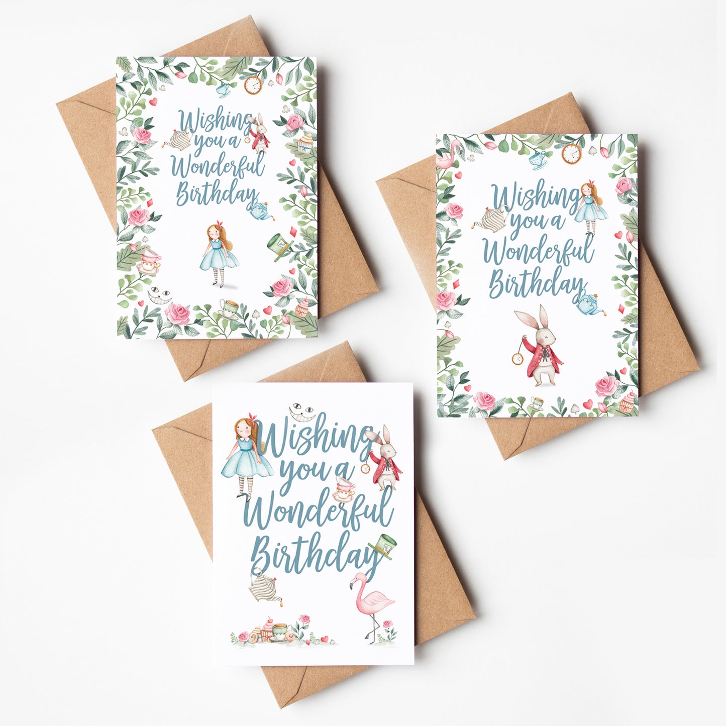 3 x Alice themed Birthday Cards