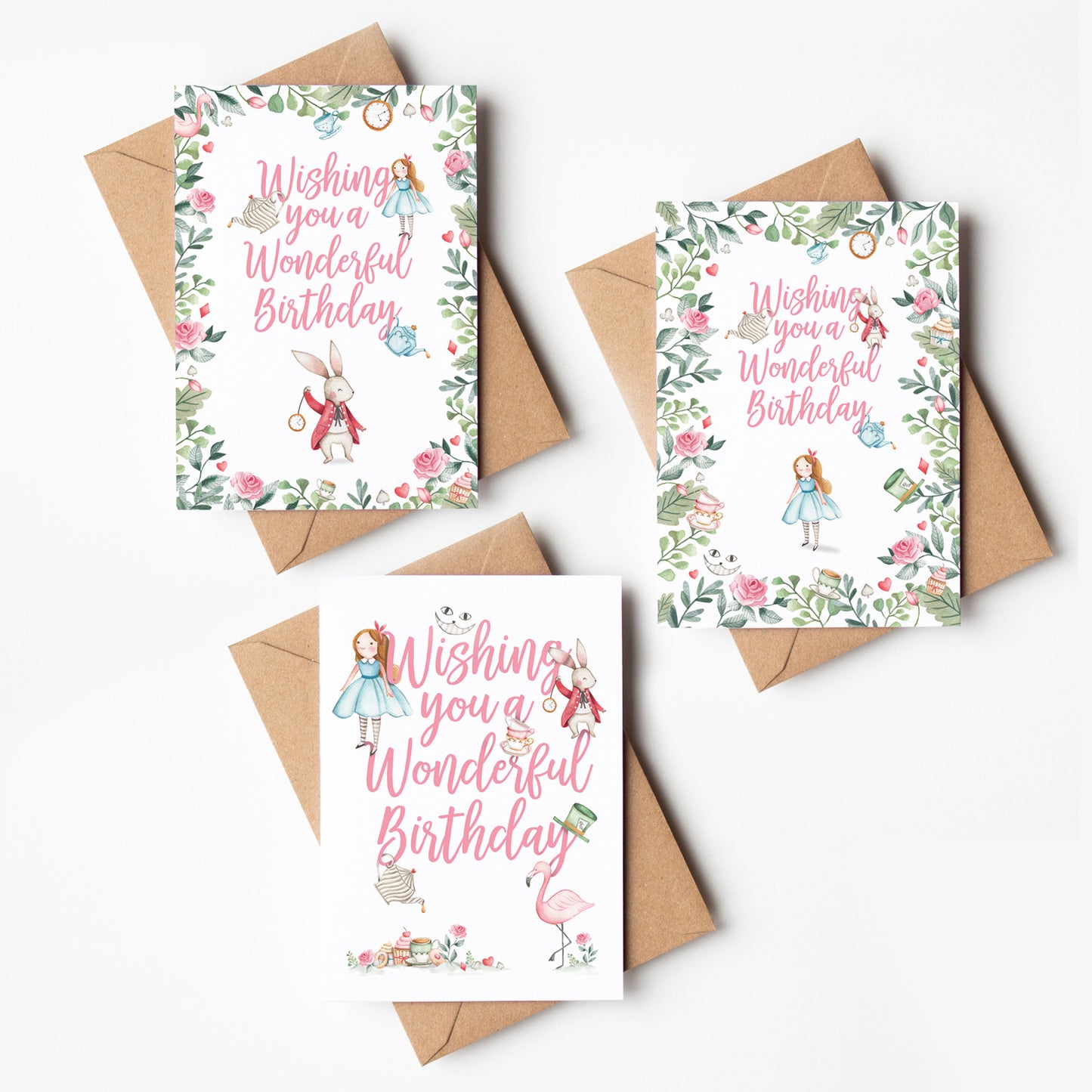 3 x Alice themed Birthday Cards