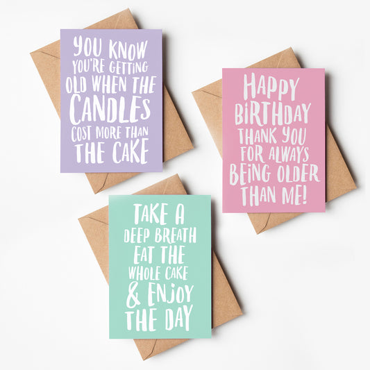 3 x Typographic Happy Birthday Cards