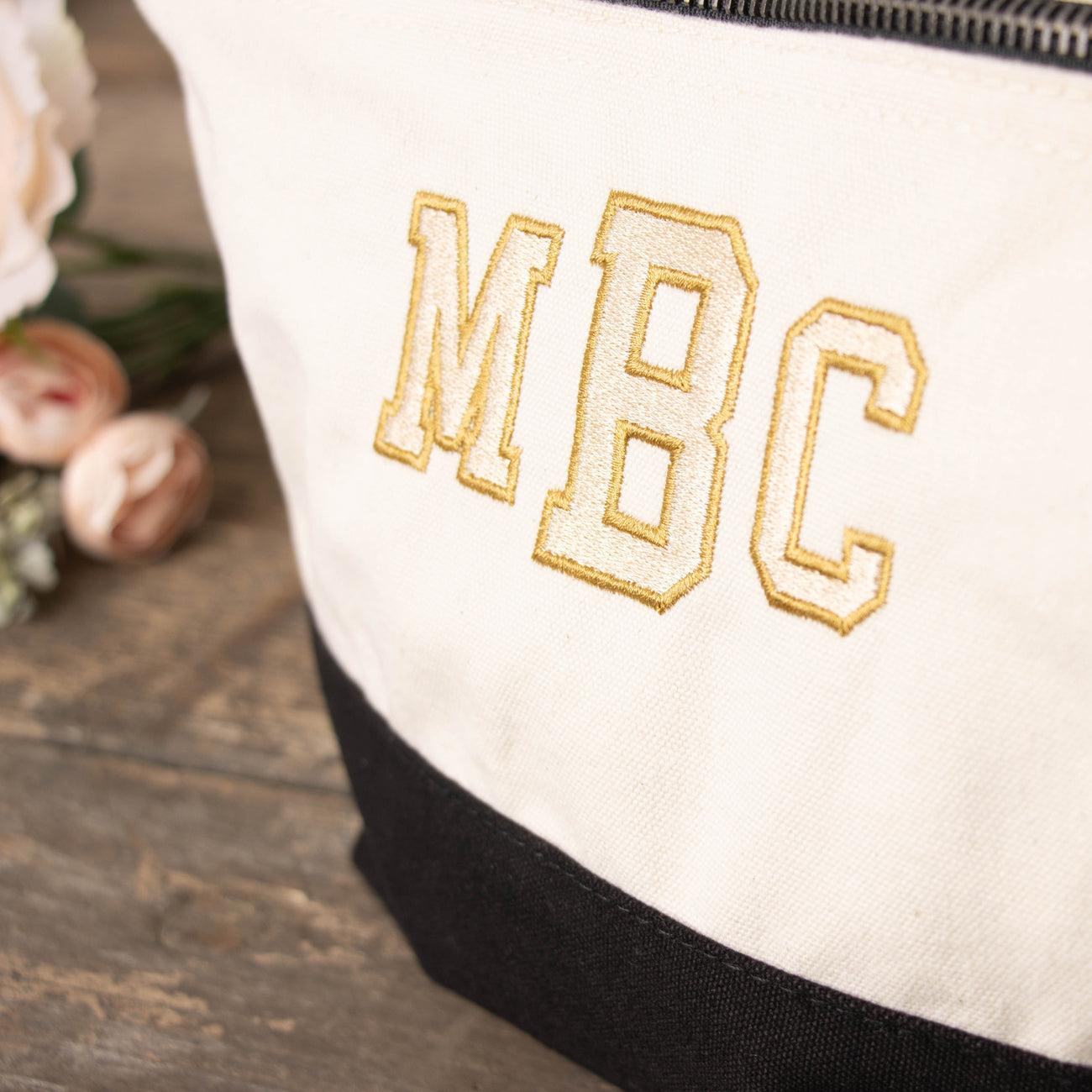 Varsity Monogram Embroidered Makeup Bag