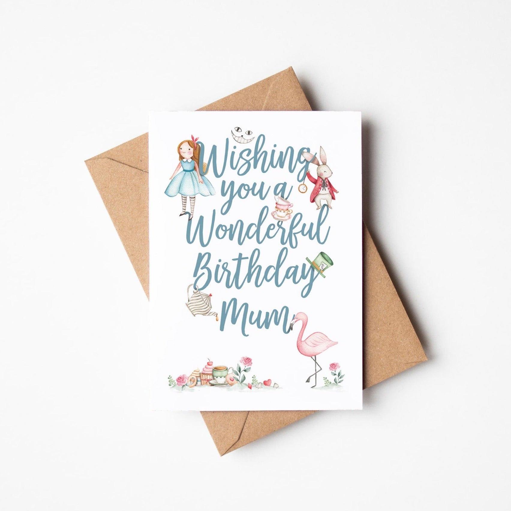 Alice in wonderland personalised birthday card 