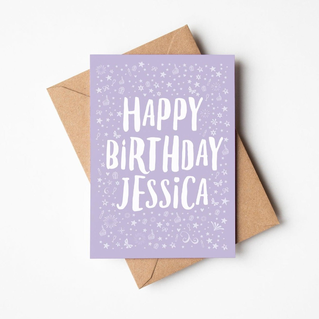 Personalised Happy Birthday Card in purple